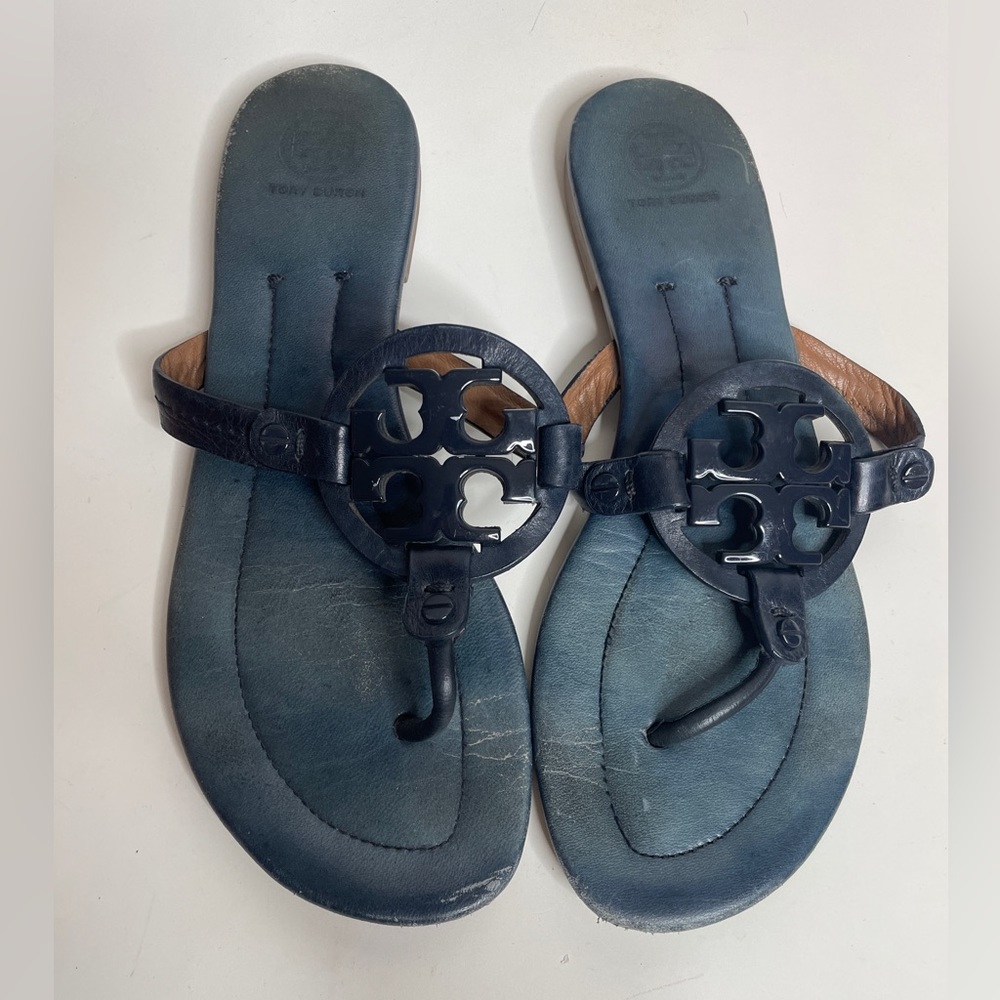 Tory Burch Size 8 Leather Navy/Midnight Blue Leather Miller Sandal